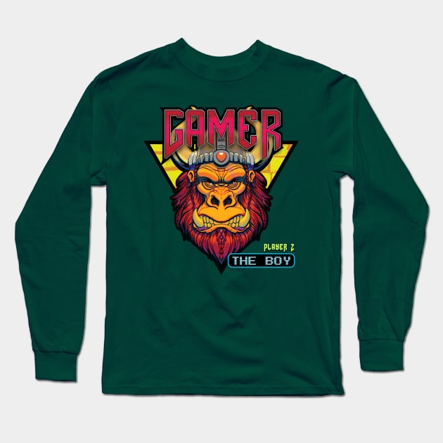 Gamer Player 2 Select Viking Gorilla Warrior Long Sleeve T-Shirt by GraphicsFantasyShop